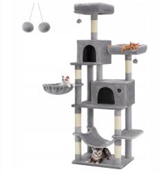 Songmics Robusztus kaparófa macskáknak világosszürke magas 199 cm függőágy barlang fekhely (PCT196W01V1)