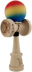 Flippy Kendama X Originala, Profesionala, Flippy, Cupe Mari KING SIZE V3, Rubber Grip, Gaura in Baza, Rulment Metalic, din lemn 18 cm, Ata 62 65 cm, Gradient Rosu Galben Albastru (teo-165029)
