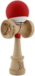 Flippy Kendama X Originala, Profesionala, Flippy, Rubber Grip, Cupe Mari KING SIZE V3, Gaura in Baza, Rulment Metalic, din lemn 18 cm, Ata 62 65 cm, Bicolor Rosu Alb (teo-165103)