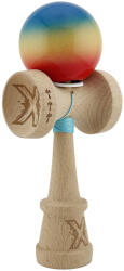 Flippy Kendama X Originala, Profesionala, Flippy, Super Sticky cu Cupe Mari KING SIZE V3, Gaura in Baza, Rulment Metalic, din lemn 18 cm, Ata 62 65 cm, Gradient Albastru Galben Rosu (teo-165413)
