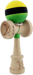 Flippy Kendama X Originala, Profesionala, Flippy, Cupe Mari KING SIZE V3, Rubber Grip, Gaura in Baza, Rulment Metalic, din lemn 18 cm, Ata 62 65 cm, M Galben Negru Verde (teo-165094)