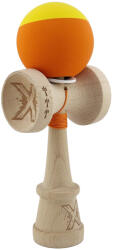 Flippy Kendama X Originala, Profesionala, Flippy, Rubber Grip, Cupe Mari KING SIZE V3, Gaura in Baza, Rulment Metalic, din lemn 18 cm, Ata 62 65 cm, Bicolor Galben Portocaliu (teo-165082)