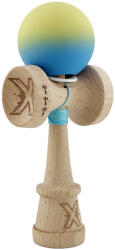 Flippy Kendama X Originala, Profesionala, Flippy, Cupe Mari KING SIZE V3, Rubber Grip, Gaura in Baza, Rulment Metalic, din lemn 18 cm, Ata 62 65 cm, Gradient Galben Albastru deschis (teo-165037)
