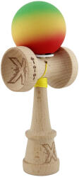 Flippy Kendama X Originala, Profesionala, Flippy, Cupe Mari KING SIZE V3, Rubber Grip, Gaura in Baza, Rulment Metalic, din lemn 18 cm, Ata 62 65 cm, Gradient Verde Galben Rosu (teo-165028)
