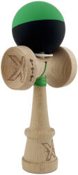 Flippy Kendama X Originala, Profesionala, Flippy, Cupe Mari KING SIZE V3, Rubber Grip, Gaura in Baza, Rulment Metalic, din lemn 18 cm, Ata 62 65 cm, Bicolor Verde Negru (teo-165019)