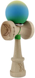 Flippy Kendama X Originala, Profesionala, Flippy, Cupe Mari KING SIZE V3, Rubber Grip, Gaura in Baza, Rulment Metalic, din lemn 18 cm, Ata 62 65 cm, Gradient Galben Albastru Verde (teo-165021)