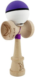 Flippy Kendama X Originala, Profesionala, Flippy, Cupe Mari KING SIZE V3, Rubber Grip, Gaura in Baza, Rulment Metalic, din lemn 18 cm, Ata 62 65 cm, S Bicolor Violet Alb (teo-165100)