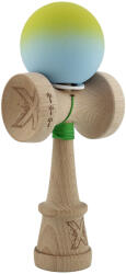 Flippy Kendama X Originala, Profesionala, Flippy, Rubber Grip, Cupe Mari KING SIZE V3, Gaura in Baza, Rulment Metalic, din lemn 18 cm, Ata 62 65 cm, Gradient Galben Albastru (teo-165083)
