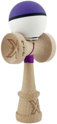 Flippy Kendama X Originala, Profesionala, Flippy, Cupe Mari KING SIZE V3, Rubber Grip, Gaura in Baza, Rulment Metalic, din lemn 18 cm, Ata 62 65 cm, S Bicolor Mov Alb (teo-165070)