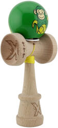Flippy Kendama X Originala, Profesionala, Flippy, Green Monkey, Super Sticky cu Cupe Mari King Size V3, Rulment Metalic si Gaura in Baza, din Lemn 18 cm, Ata 62 65 cm, Verde (teo-164574)