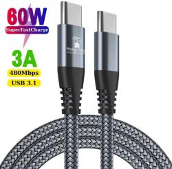 Prestige Charge Cablu USB-C la USB-C PD 60W PRESTIGE CHARGE, Transfer Date si Incarcare SuperFastCharge 25W/45W, Compatibil iPhone 15/16/17, Samsung si Tableta, 2m, Gri
