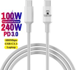 Prestige Charge Cablu USB-C la USB-C 240W PD 3.1, PRESTIGE CHARGE, Transfer Date si Incarcare SuperFastCharge 2.0, Pentru Laptop/Telefon/Tableta, 2m, Alb