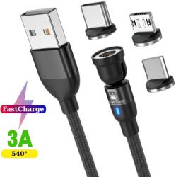 Prestige Charge Cablu incarcare magnetic 3 in 1 PRESTIGE CHARGE, FastCharge QC 3.0 18W, USB la Type C, Lightning, Micro-USB, Rotire 180-360°, Negru, 2m