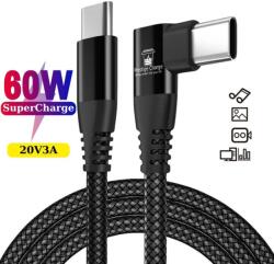 Prestige Charge Cablu USB-C la USB-C PD 60W PRESTIGE CHARGE, Transfer Date si Incarcare SuperFastCharge 25W/45W, Cap Unghi 90°, Compatibil Telefon/Tableta, 1m, Negru