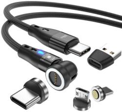 Prestige Charge Cablu incarcare magnetic 6 in 1 PRESTIGE CHARGE, SuperFastCharge PD 60W, USB si USB-C la Type C, Lightning, Micro-USB, Rotire 180-360°, Negru, 1m