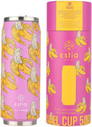 Estia Home Art Travel Cup Save the Aegean Sticlă Termos Reciclabil Oțel Inoxidabil / Plastic Fără BPA 500ml Banana Swirl cu Pai 01-22815 (01-22815)