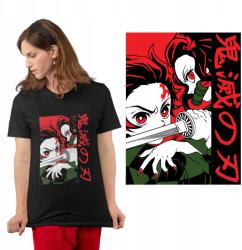  Női Póló Fekete Pamut T-shirt XXL Demon Slayer Minta (Koszulka T-shirt Czarna z nadrukiem)