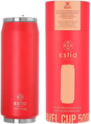 Estia Home Art Travel Cup Save the Aegean Reciclabil Pahar Termos Oțel inoxidabil / Plastic Fără BPA 500ml Scarlet Red cu Pai 01-9854 (01-9854)