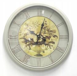  Szürke Ekrü Kerek Falióra Retro Loft 50 cm Masszív Virágok (SN54488)