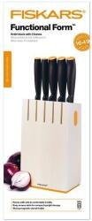 Fiskars Set 5 cutite + bloc de lemn Functional Form, otel inoxidabil, alb - 1014209 (1014209)