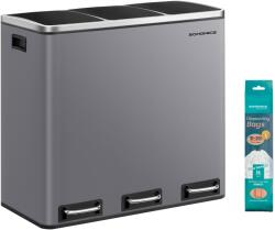 SONGMICS Háromrészes pedálos kuka 3 x 18L lágy záródású fedéllel, szürke (LTB054G01V1) - vasbutor