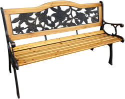 AKORD Furniture Factory Kerti Park Pad ROSA - Öntöttvas és Fa, 125x76, 5x52 cm - Masszív és Elegáns Kialakítású, Max. Terhelhetőség 260 kg (3003)