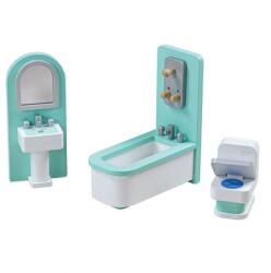 Tidlo Fából Készült Babaház Bútor, Fürdőszoba, 3 db