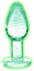 Booty Sparks Glow in the Dark M - üveg anál plug (átlátszó) - pirospillango