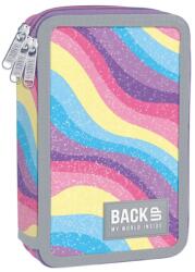 DERFORM BackUP háromrekeszes tolltartó lányoknak, felszereléssel, rainbow waves, szivárványos