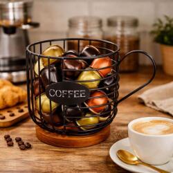 AFI COFFEE kávékapszulatartó - bögre alakú fémkosár fa talppal - 15, 5x15, 5 cm fekete (IMO-AFI-533434FEKETE)