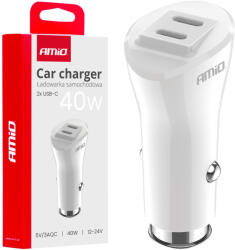 AMiO 03884 Szívargyújtórol Üzemelő USB-s Töltő 2xUSB-C 40W 12/24V (0503884)