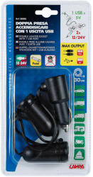 LAMPA Szivargyújtó Elosztó 2-es, Usb port, 12/24V (0138966)