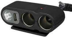 Carpoint Szivargyújtó elosztó, 2x12V + 1x Usb, Világítással (370523434)