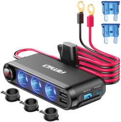 AMiO Szivargyújtós Elosztó Voltmérővel és USB-vel (0503782)