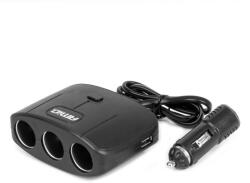 AMiO Szivargyújtó Elosztó 3-as, 70cm Hosszabbítóval, 100W 12/24V (0504362)