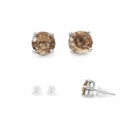  Cercei Cuart Fumuriu rotund fatetat 7x7x15 mm cu Argint 925 pentru protectie si stabilitate - 1 Pereche