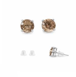  Cercei Cuart Fumuriu rotund fatetat 6x6x15 mm cu Argint 925 pentru echilibru emotional - 1 Pereche