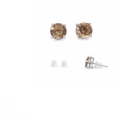  Cercei Cuart Fumuriu rotund fatetat 3x3x15 mm cu Argint 925 pentru protectie si calm interior - 1 Pereche