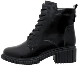 Pass Collection Ghete dama, negru, casual, piele naturala lacuita, cu toc, Pass Collection J8B21602-01-L-Negru (Marime: 37) (J8B21602-01-L-Negru-37)