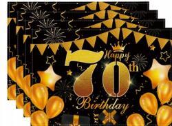  Fekete arany Boldog 70. születésnapi alátét szett 4, 30x45