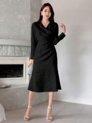 Dazy LC24203 Dazy Elegáns Fekete Ruha Maxi Fodros (3) XXL