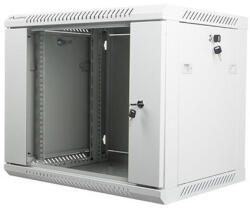 Lanberg 19" fali rack szekrény 9U/600X450 üvegajtó, lapraszerelt, szürke V2
