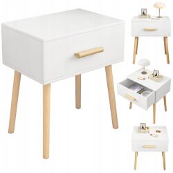 Muvu Éjjeliszekrény Fehér Dohányzóasztal Fiókkal Skandináv Glamour Hálószoba Nappali (SZAFKA NOCNA BIAŁA STOLIK Z SZUFLADĄ)