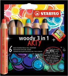 STABILO Színes ceruza készlet, kerek, vastag "Woody ARTY 3 in 1", 6 különböző szín