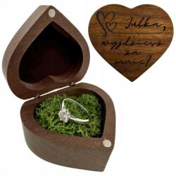  Fából készült szív karikagyűrű doboz eljegyzési gyűrű moha gravírozással (I-33871)