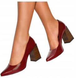 Casu Bordó színű, Bőr Női Félcipő Díszes, Tömbsarkú Cipő Lengyel Termék 37-es méret (7088550000377)