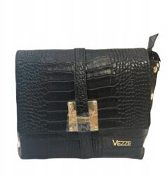 Vezze bőr Postás Táska krokodilbőr fedéllel, fekete (2)