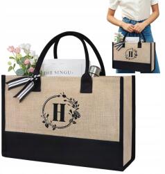  Strandtáska Nagy Vászon Shopper Válltáska Nyári Nyaralás H Betűvel (231114XF03-12)
