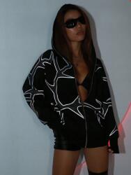 Shein Fekete Fényvisszaverő Nyomott Mintás Pulóver (xs) (611423)