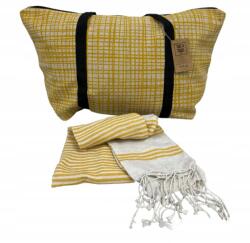  Stílusos strandtáska törölköző szett Hamam 75x150 cm okkersárga